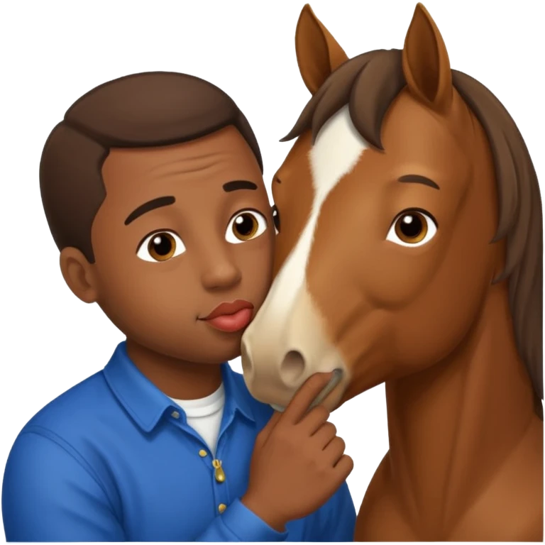 Black guy kissing on the lips with horse with down syndrome emoji