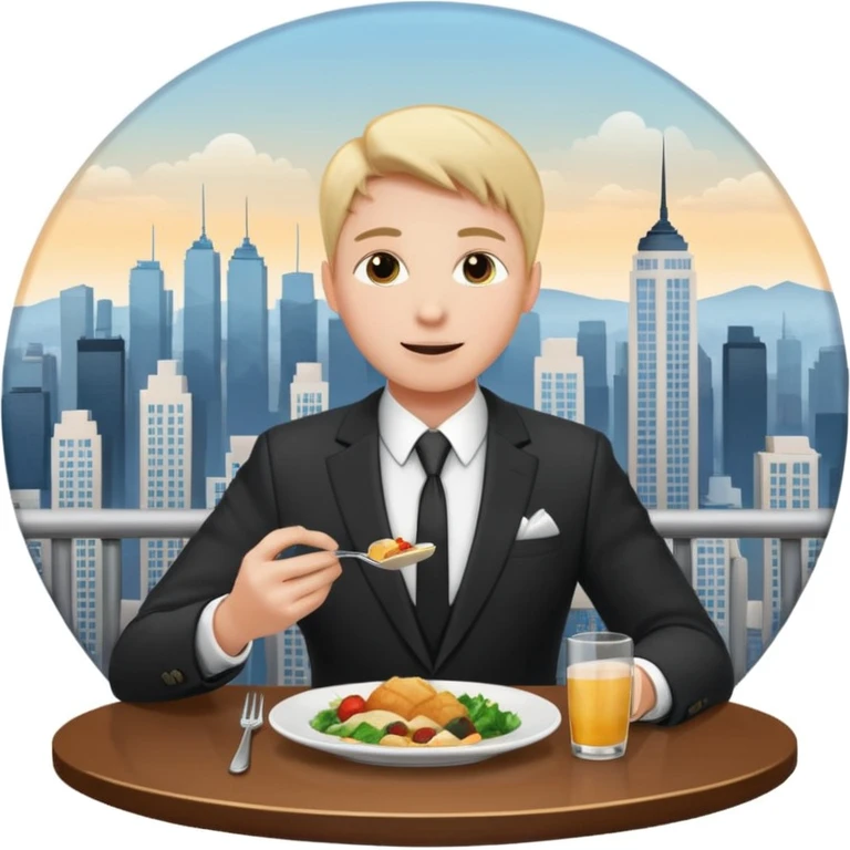 someone who eats in restaurants high above the city with the city on the background
 emoji