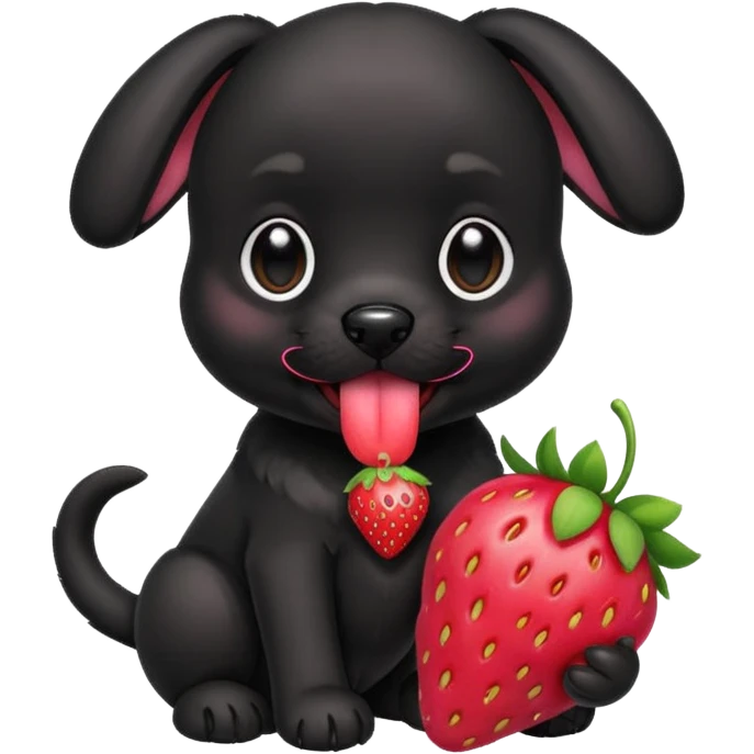 A black puppy with a strawberry emoji
