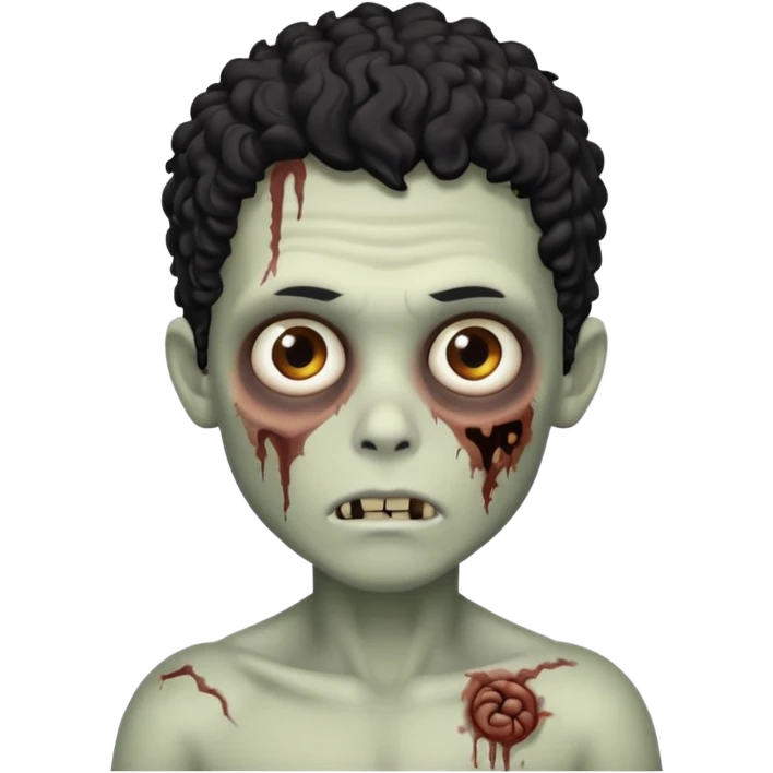 Um garoto zumbi com o cabelo preto cacheado e olhos castanhos emoji