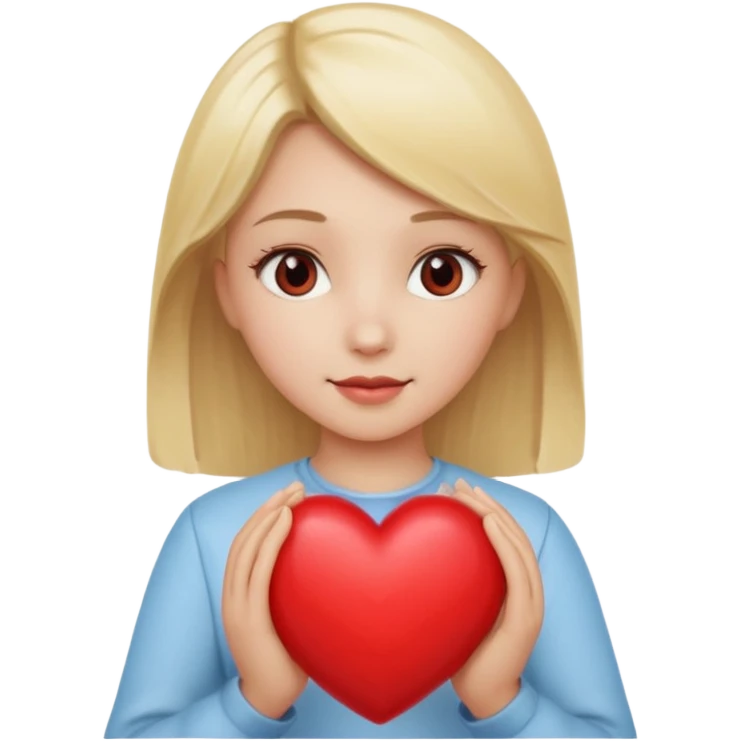 prayer girl blond hair red heart in her hands emoji