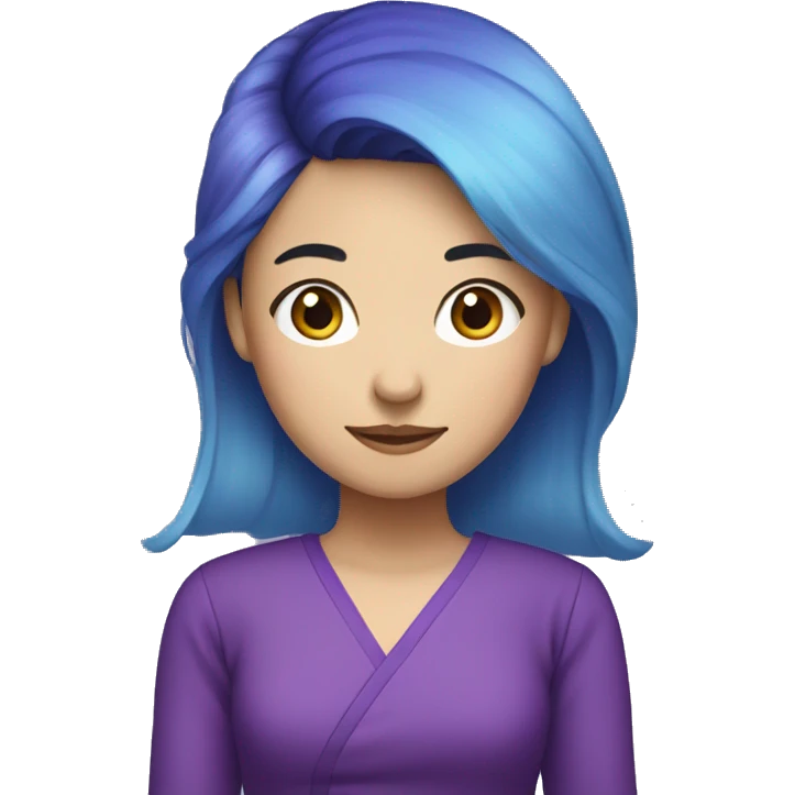 Canadian-Vietnamese-Chinese person with purple and blue hair and purple dress emoji