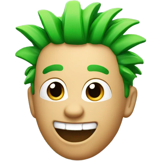 Green smiling 3d emoji with Mohawk and teeth emoji