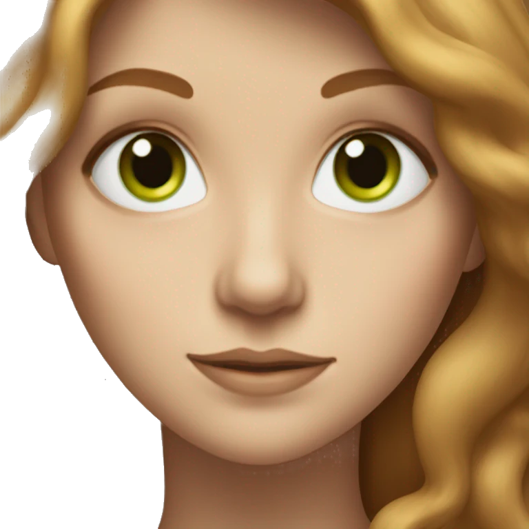 White woman with long hazelnut coloured hair and green eyes emoji