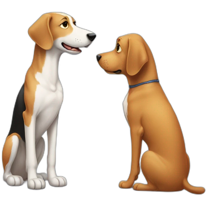 Tall dog small cat looking at each other emoji