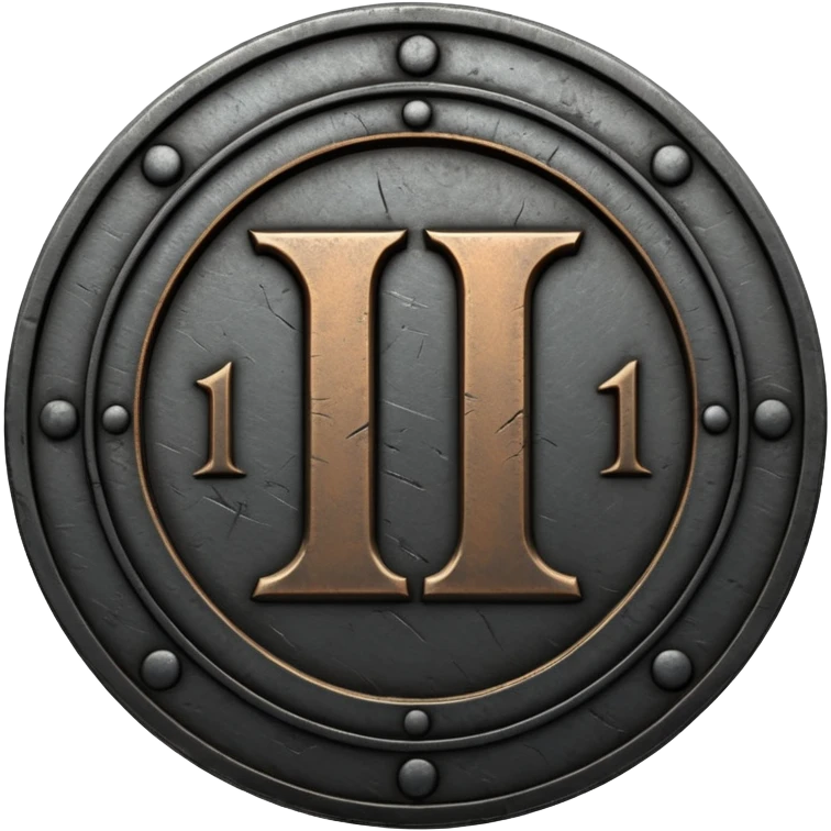 Minimal emoji, gothic metal coin made of black steel, engraved number 1 at the center, ancient industrial aesthetic, worn metal texture, no glow, no neon, flat emoji design, centered, transparent background emoji