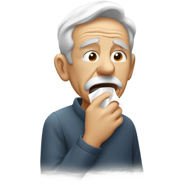 a old man coughing into a tissue looking very sick emoji