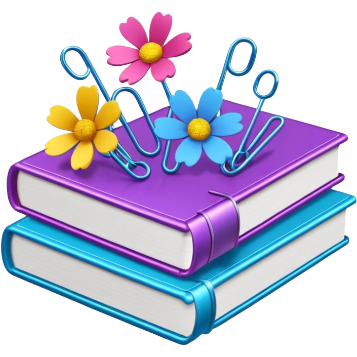 Paper clips + books + flowers emoji