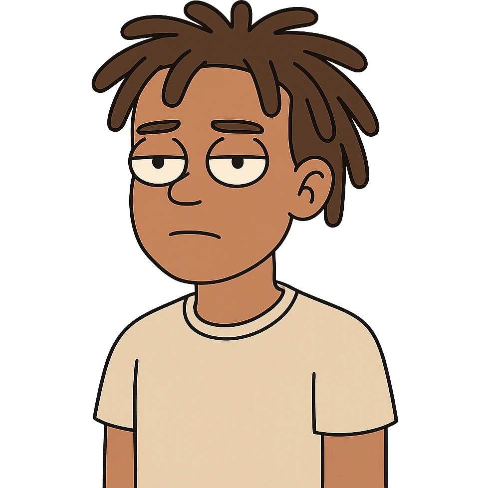 boy with light skin and dreads, neutral expression, upper body, cartoon style emoji