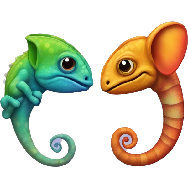 A multicoloured chameleon and an elephant emoji