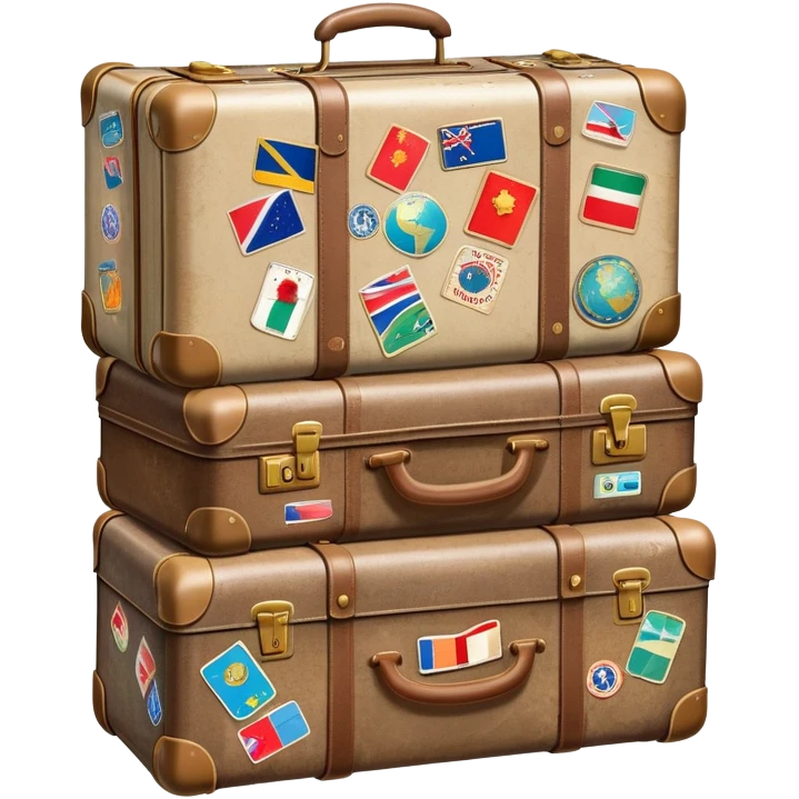 Suitcase with travel stickers from different countries emoji