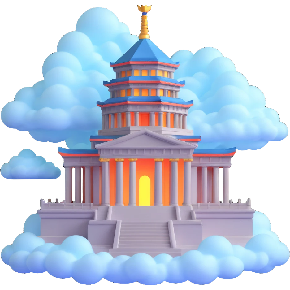 olympian temple, 3d style, surrounded by clouds, glowing aura, mythological atmosphere emoji