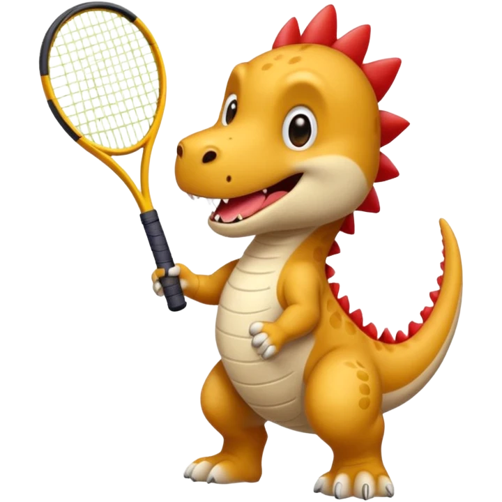 Un chien qui joue au tennis contre un dinosaure emoji
