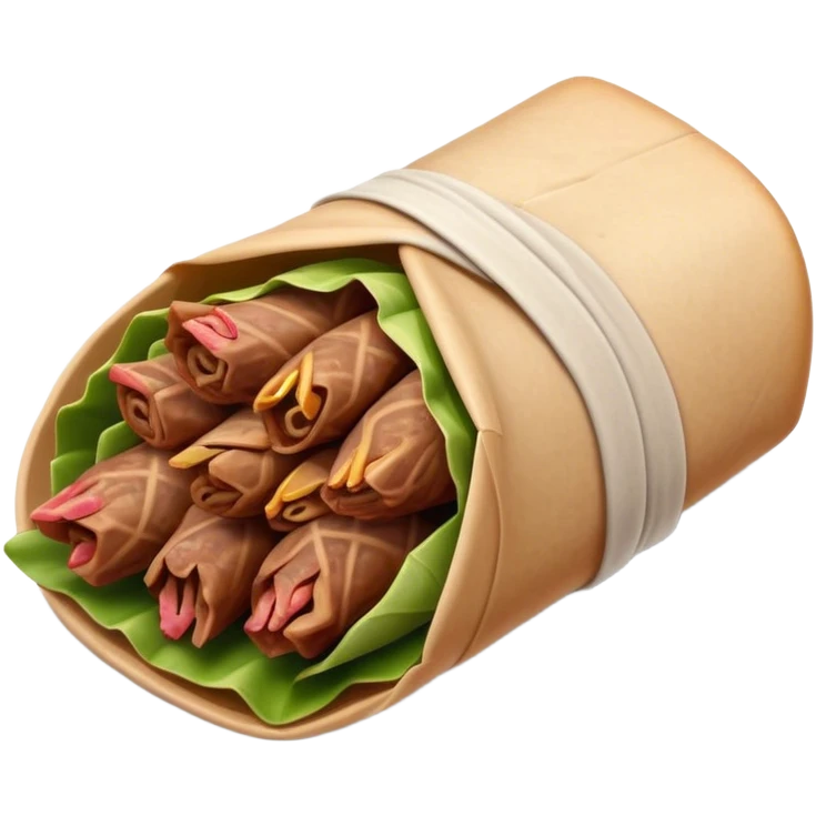 Gyros Cinematic Realistic Gyros Dish Emoji, depicted as succulent, spiced meat wrapped in paper for easy handling, rendered with lifelike textures and dynamic, warm lighting. emoji