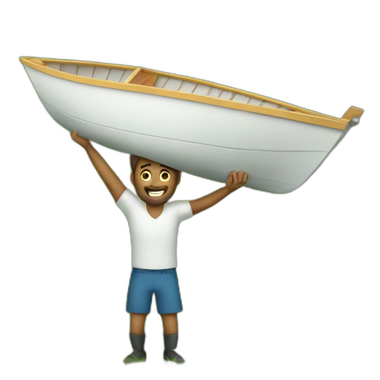 Guy carrying a boat over his head standing on grass emoji