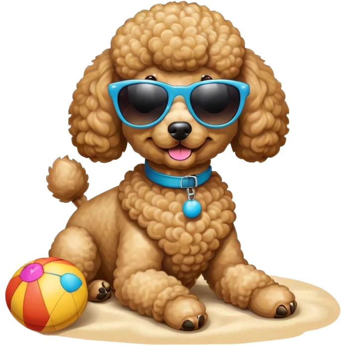Poodle toy with sunglasses in the beach  emoji