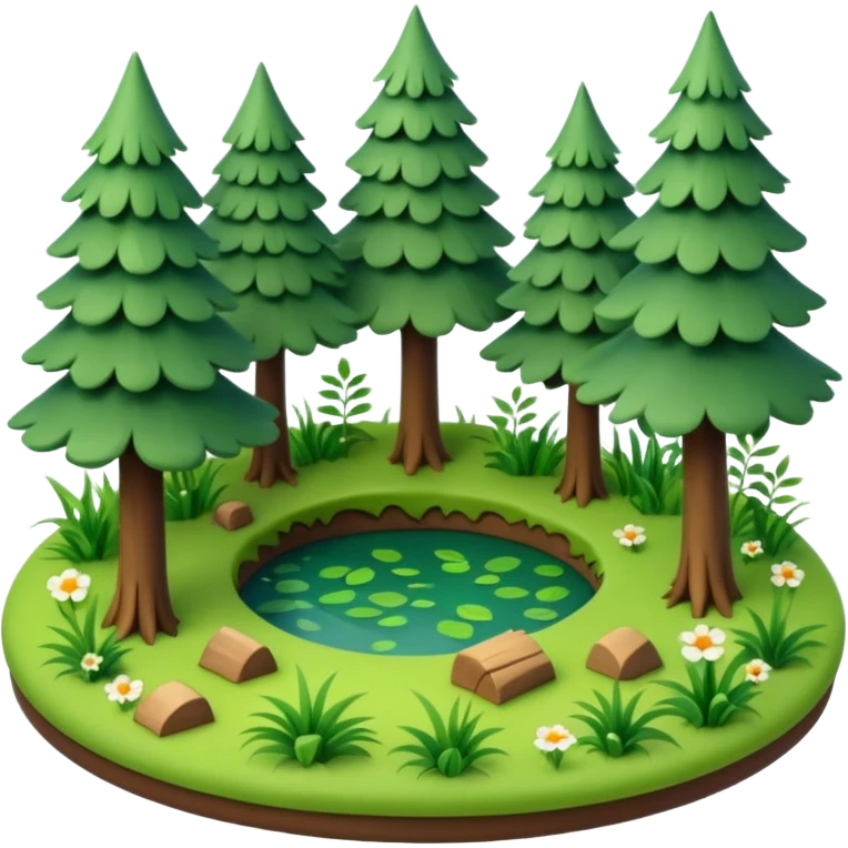 small circular forest clearing with tall trees and grass, miniature world emoji
