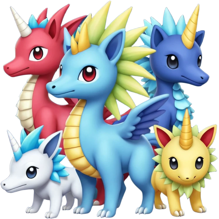 Plagg-Tikki-Spike-Trixie-Celestia-Luna-Fakémon-Pokémon-animal-hybrid-fusion-creature (full body) emoji