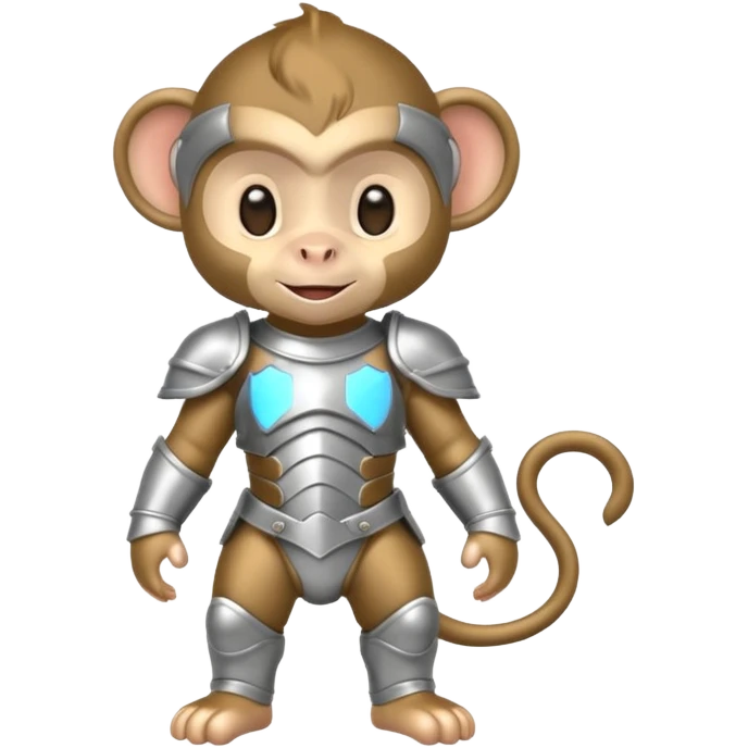 baby monkey in silver armor, full body, smile emoji