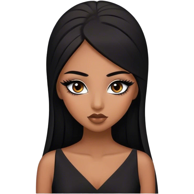 Une fille algérienne brune, yeux marrons cheveux long lisse, maigre avec une longue robe noir, faux cil et maquillée  emoji