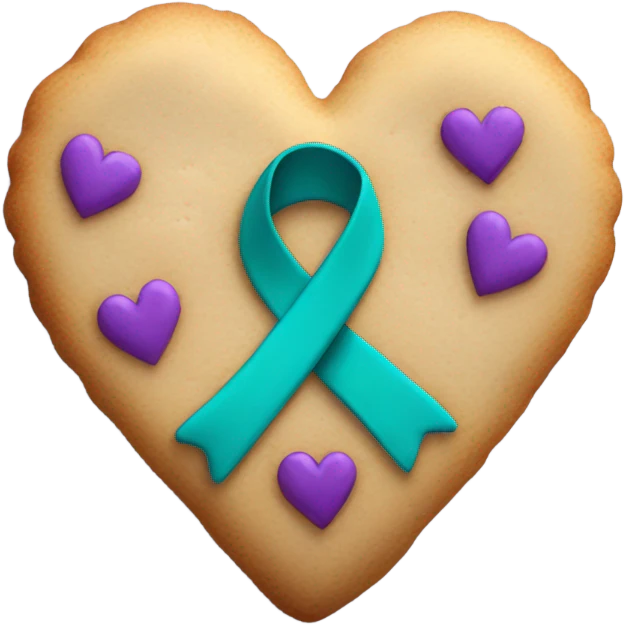 Cookie heart with teal purple awareness ribbon emoji