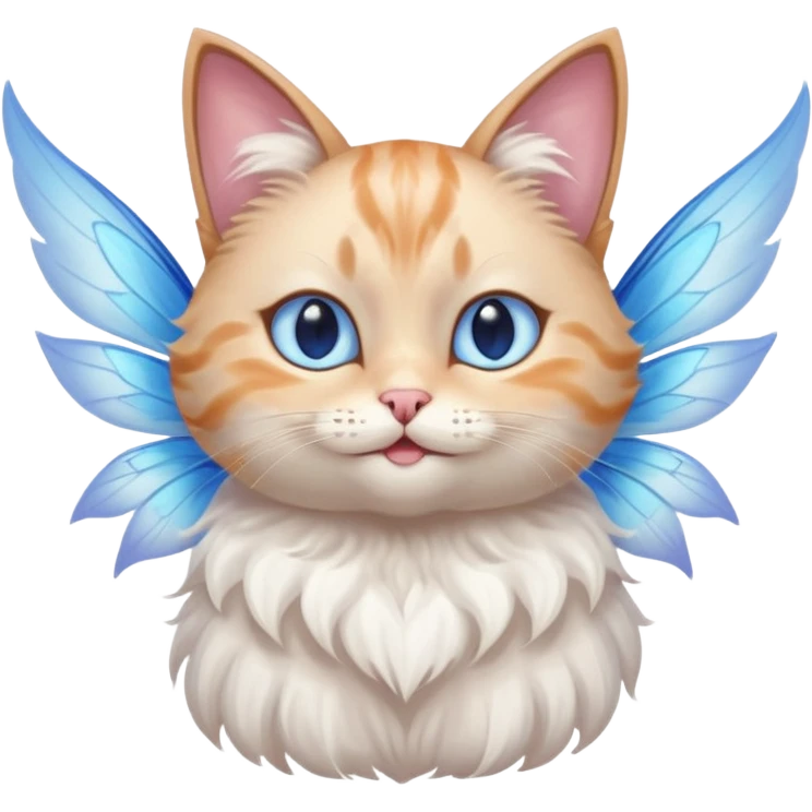 A cat with fairy wings, floating mid-air with a mischievous smirk, portrait, bust up emoji