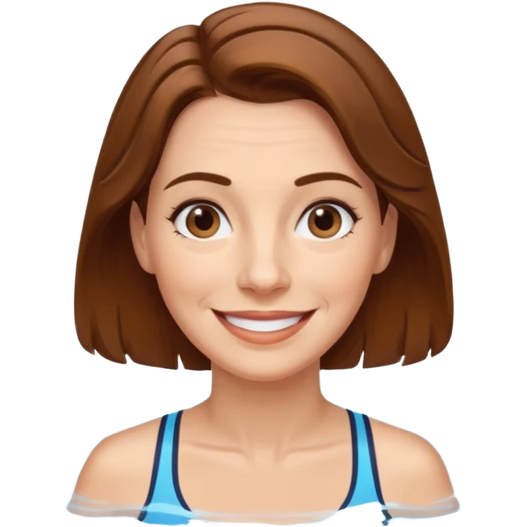 a femela swimming coach with shoulder lengt brown hair and a friendly face - a little older early 50s but some wrinkels into the face emoji