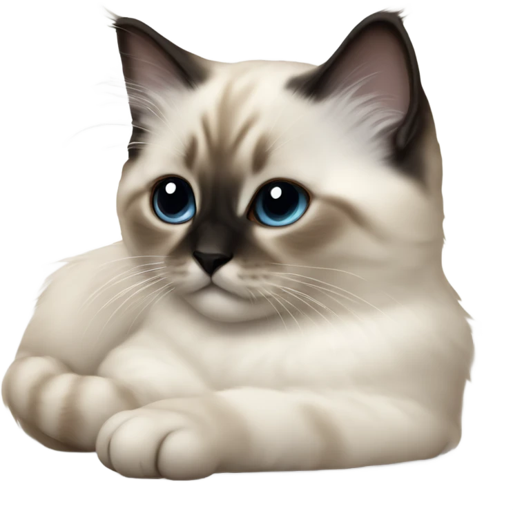 an entire birman kitten, small face, some spots of dark on the ears and middle of the face, laying down relaxed on a shoulder. emoji