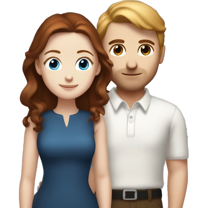 A white dark-brown hair blue eye guy and a white redhead hazel eye woman they are rich and they are hugged emoji