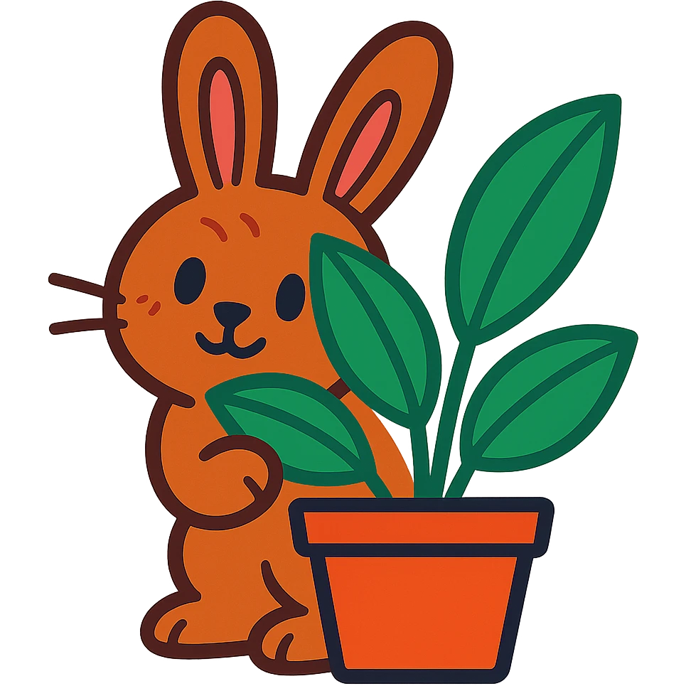 cinnamon bunny peeking behind a plant, vibrant-toon style emoji