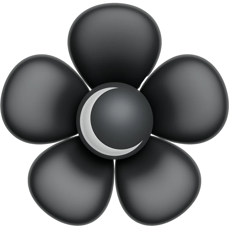black flower, with a black moon in the bloom emoji