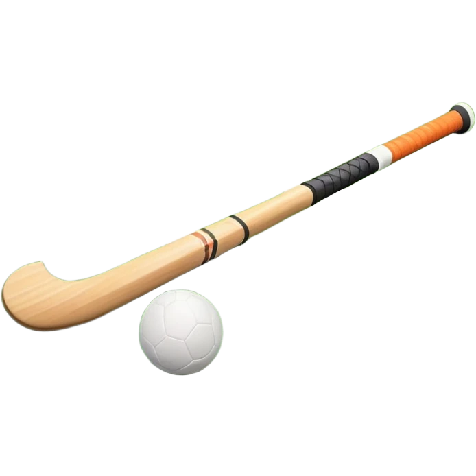 A field hockey stick and ball on a vibrant green grass field, with goalposts and clear field markings in the background. The scene emphasizes the bright, lush grass, highlighting the fast-paced and strategic nature of hockey on a well-maintained pitch. emoji