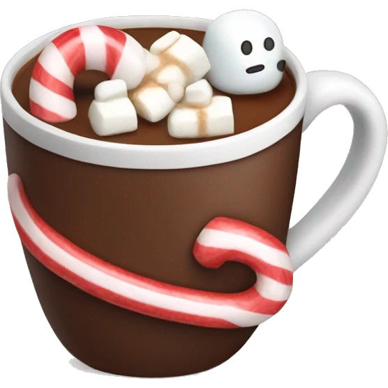 Hot chocolate with a candy cane and marshmallows emoji