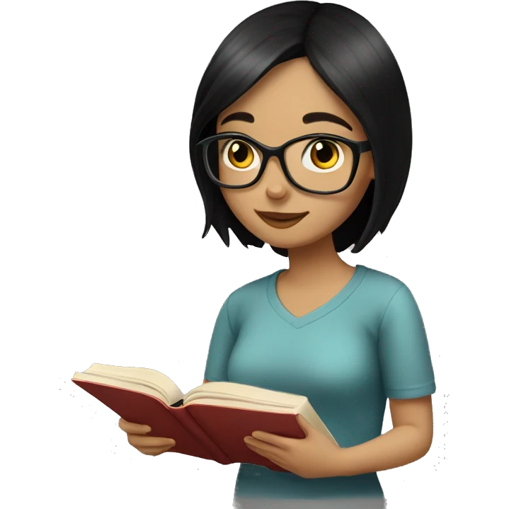 Girl with black hair reading book emoji