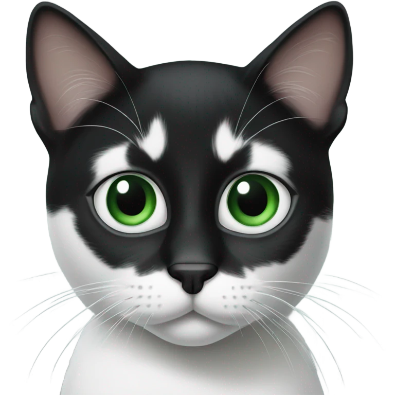 Black and white cat with green eyes and a black nose emoji