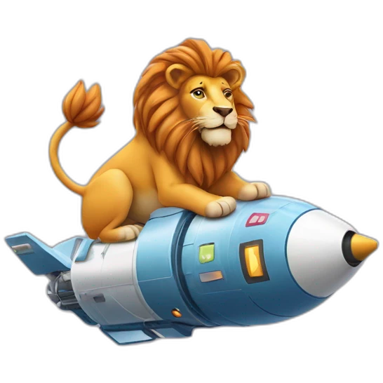 lion sitting on a rocket ship made of the letters AWS emoji