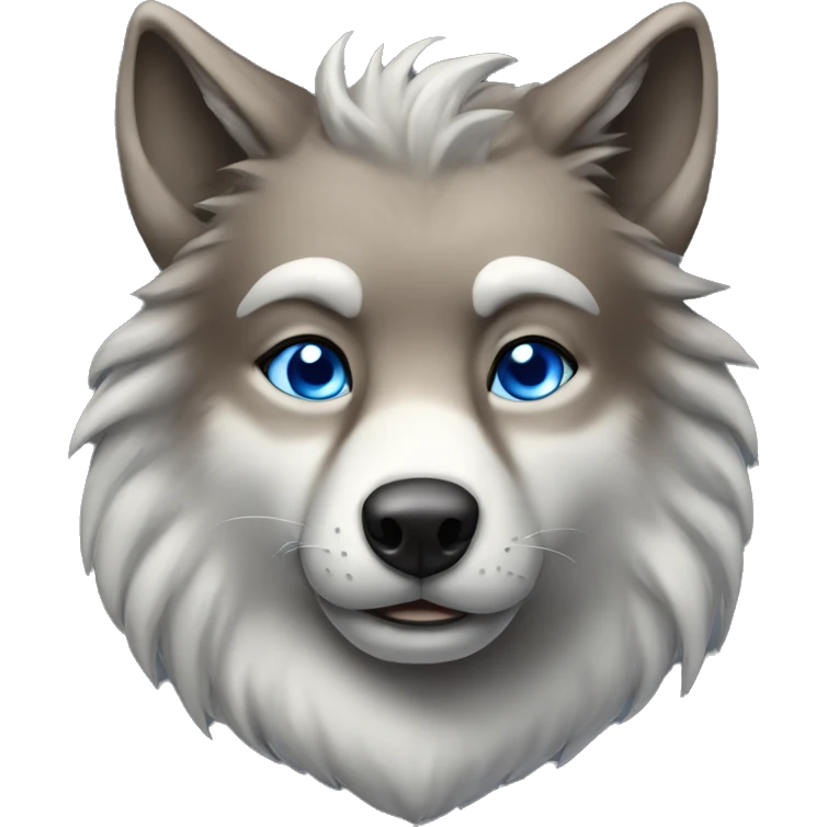 brown-grey wolf long fur blue eyes with crown emoji