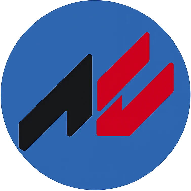 Edit the images to show an AC icon inside a blue circle with a very simple flat color clip art style. Use the darkest blue from the palette for the circle background. Keep the AC icon black and red with no white outline. Ensure the icon is fully enclosed within the blue circle. Minimal style, transparent background, no text. emoji