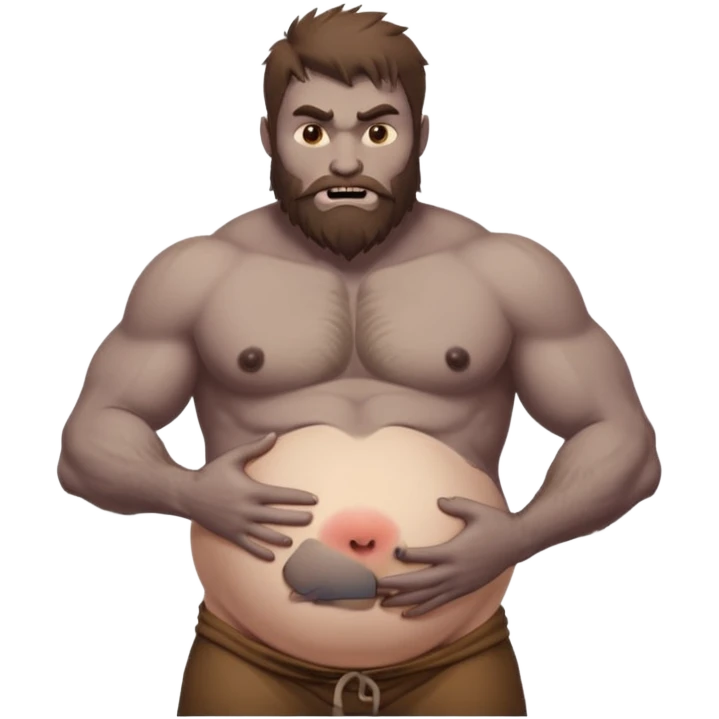 A shirtless pregnant burly male werewolf holding his pregnant belly  emoji