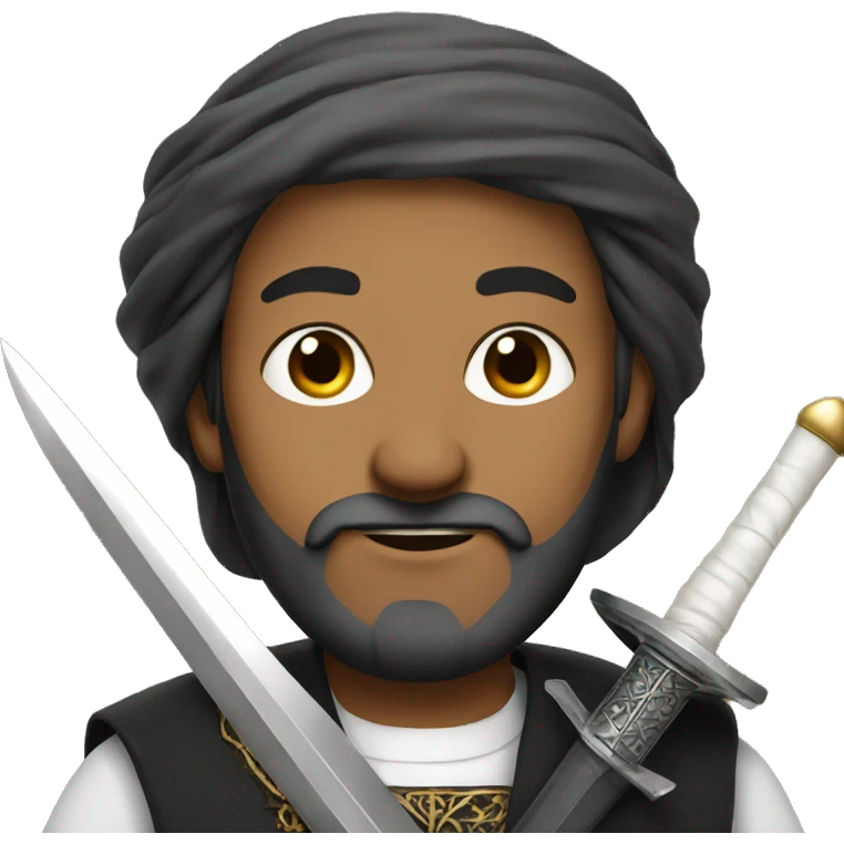 A Muslim leader with a beard and a sword  emoji