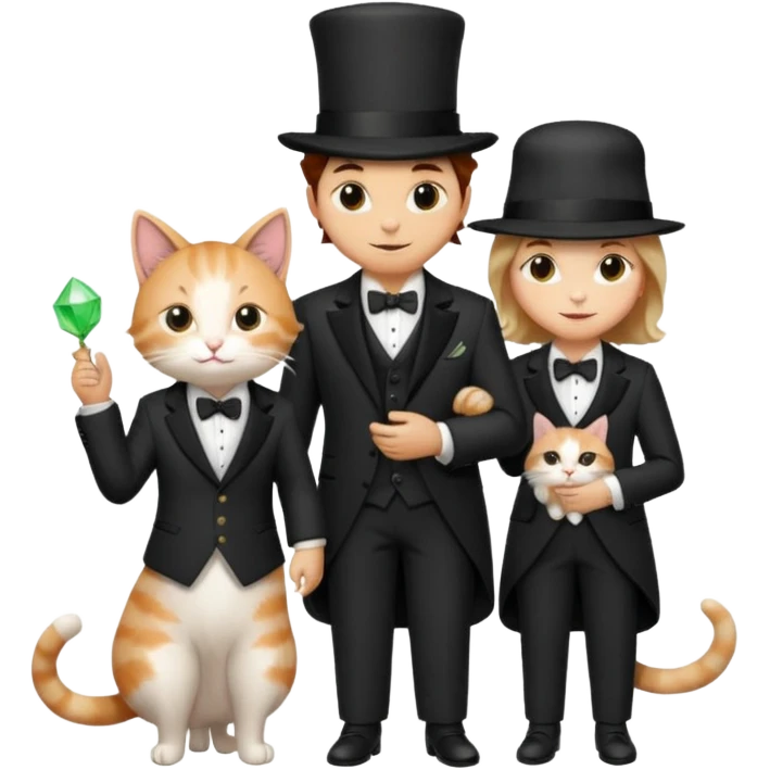 magician couple and their pet cat emoji