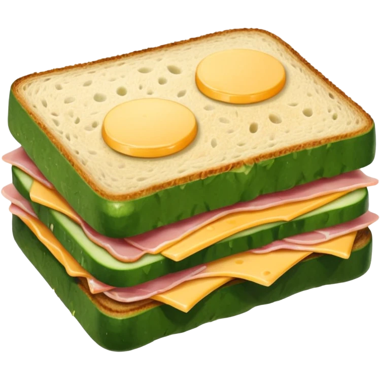 cucumber sandwich without excessive cucumber. with meat in them. bread slightly toasted. and melted cheese. make the cucumber dominant emoji