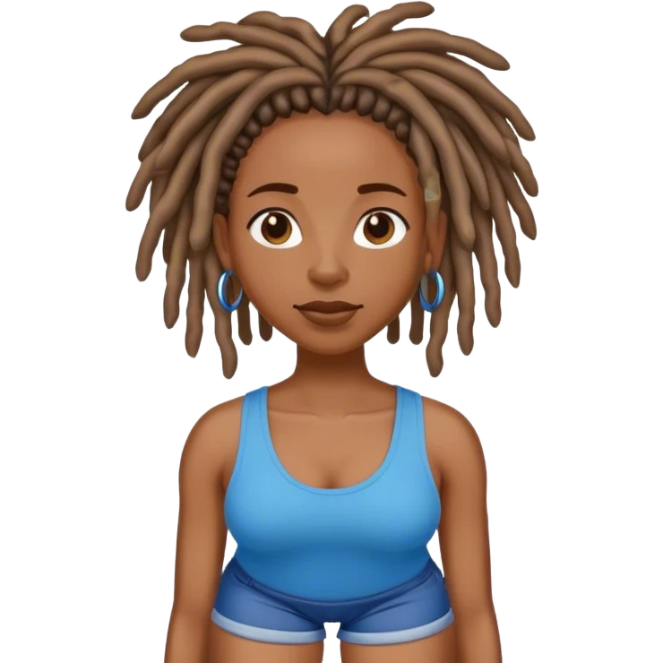Black woman with locs in blue short emoji