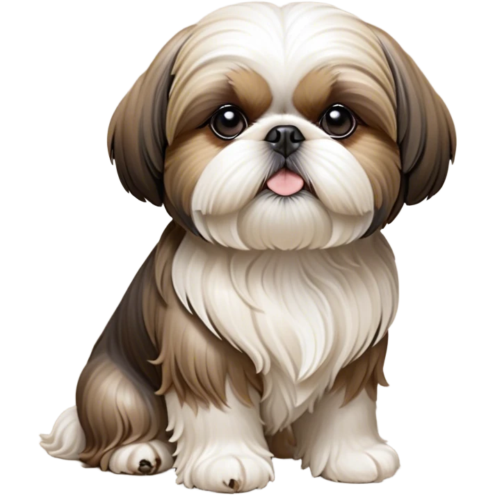 Cinematic Noble Shih Tzu Portrait Emoji, Poised and elegant, with a luxurious, flowing fur in refined muted tones, delicate features and wise, gentle eyes, simplified yet meticulously detailed, glowing with a soft, regal radiance, high shine, exuding quiet dignity and timeless charm, soft glowing outline, capturing the essence of a noble Shih Tzu that epitomizes refined poise! emoji