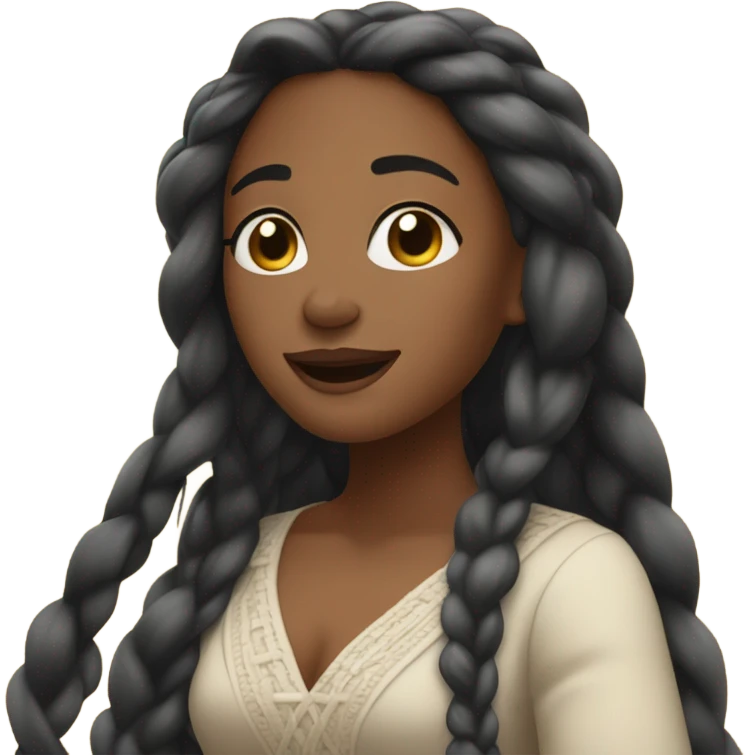 attractive black woman with her eyes closed with long braids, flowy dress singing with closed eyes emoji