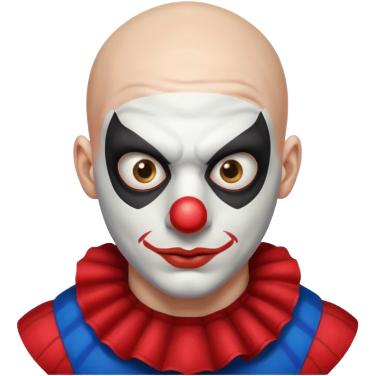 Create a man Spider-Man with clown nose, no hair, white eyes emoji