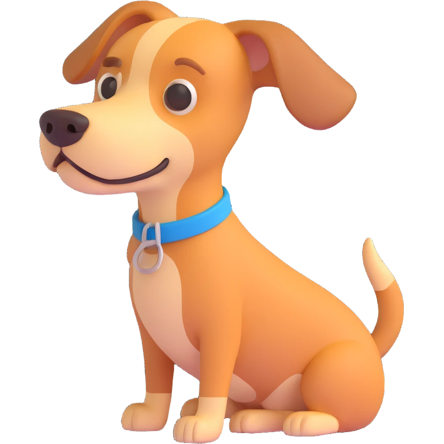Transform this dog photo into a 3D emoji style with a glossy, toy-like finish, keeping all details, on a transparent background. emoji