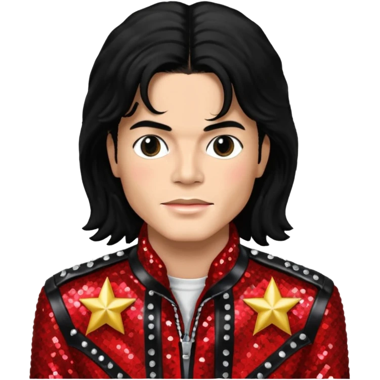 Michael Jackson with black long hair, red sequin jacket, black shirt, light skin emoji