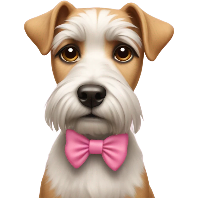 Bored terrier wearing a pink bow emoji