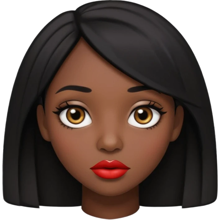 Dark skin gurl with black hair, big lips m, dark brown eye, octagon face shape and chinky eyes no red lipstick  emoji